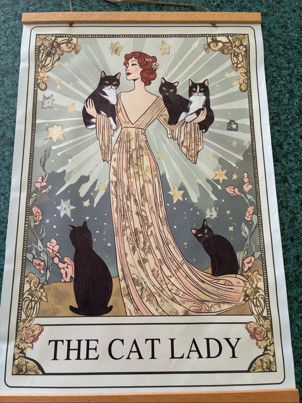 The Cat Lady Decorative Wall Art Print — Cream & Pale Green
